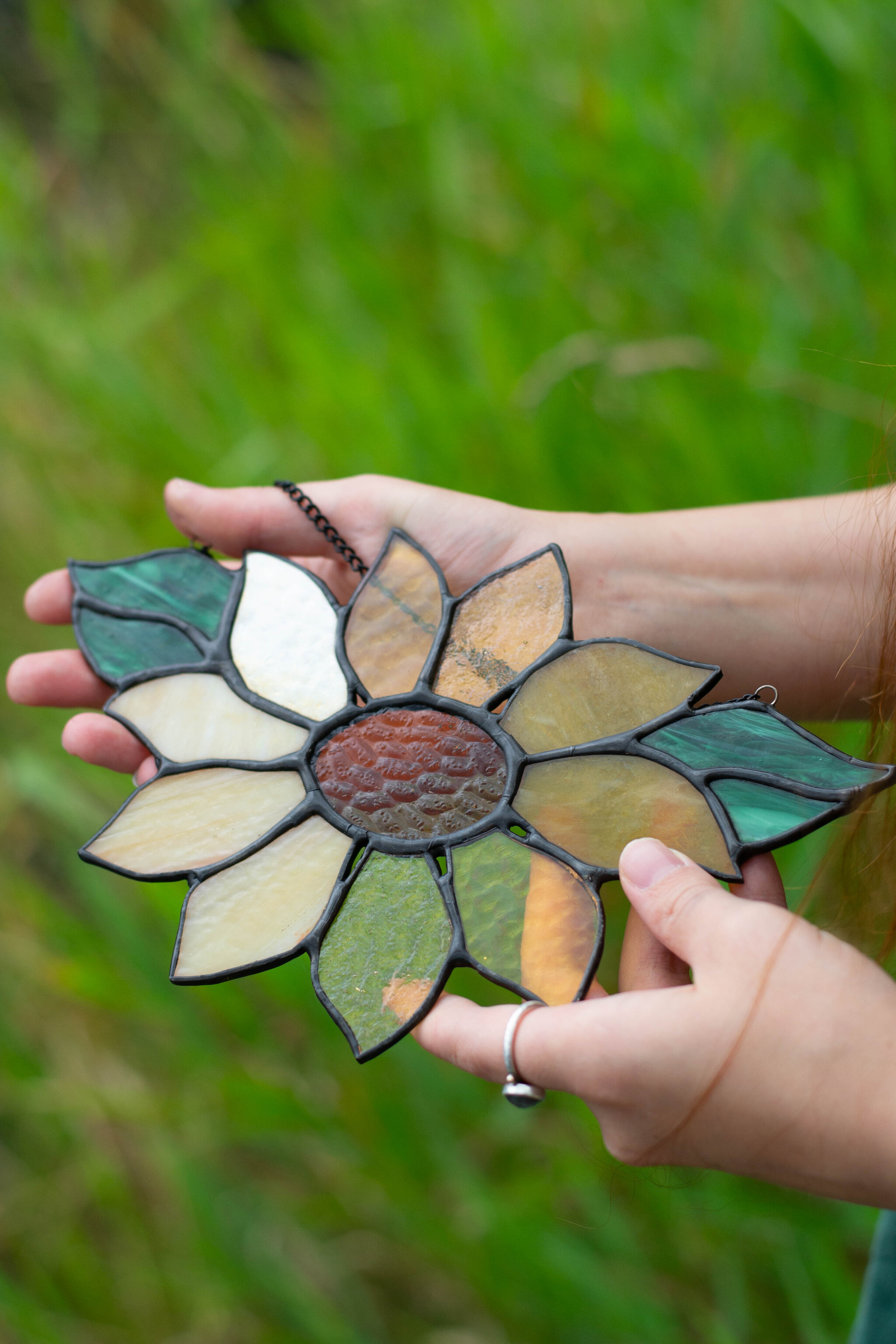 solar flower - My, Handmade, Needlework without process, With your own hands, Stained glass, Stained glass window by Tiffany, Longpost