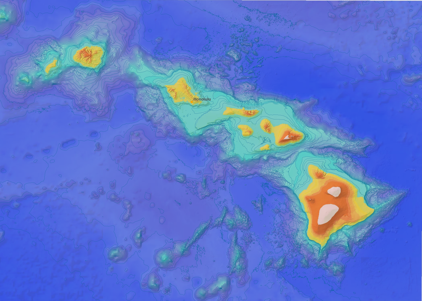 Гавайи (батиметрия), США - Моё, Карты, США, Гавайи, Познавательно, Рельеф, Океан, Топография, Глубина, Остров, Гонолулу, Архипелаг, Тихий океан, Длиннопост