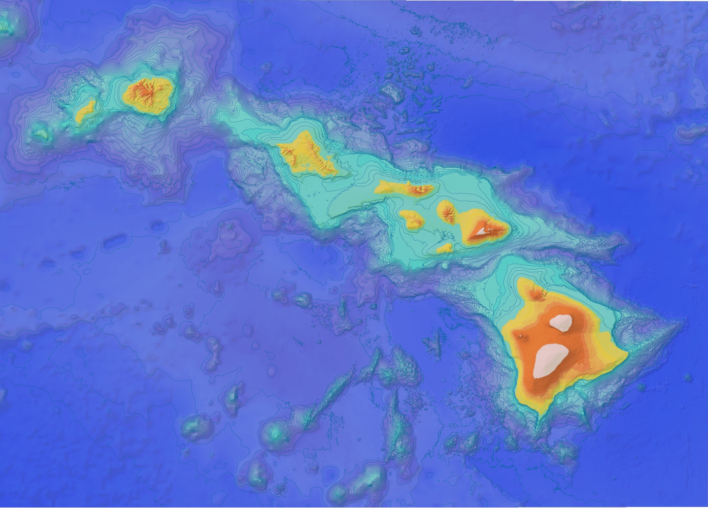 Гавайи (батиметрия), США - Моё, Карты, США, Гавайи, Познавательно, Рельеф, Океан, Топография, Глубина, Остров, Гонолулу, Архипелаг, Тихий океан, Длиннопост