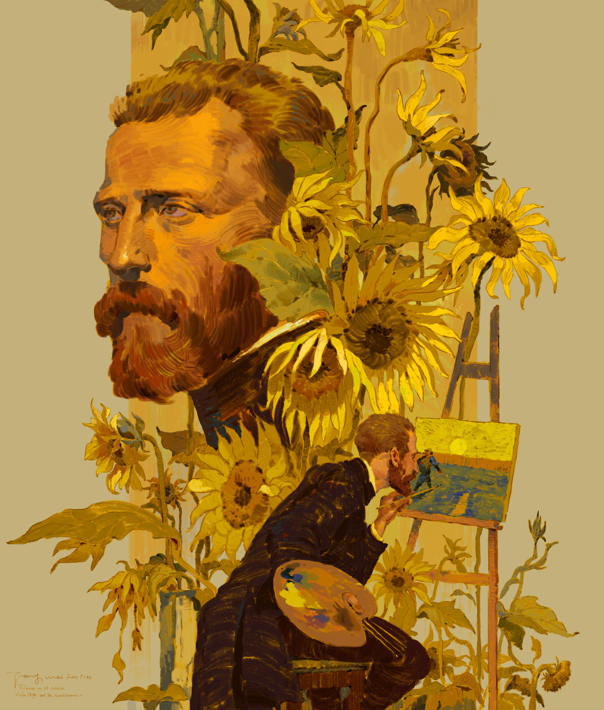 Van Gogh and his sunflowers - Art, Artstation, van Gogh