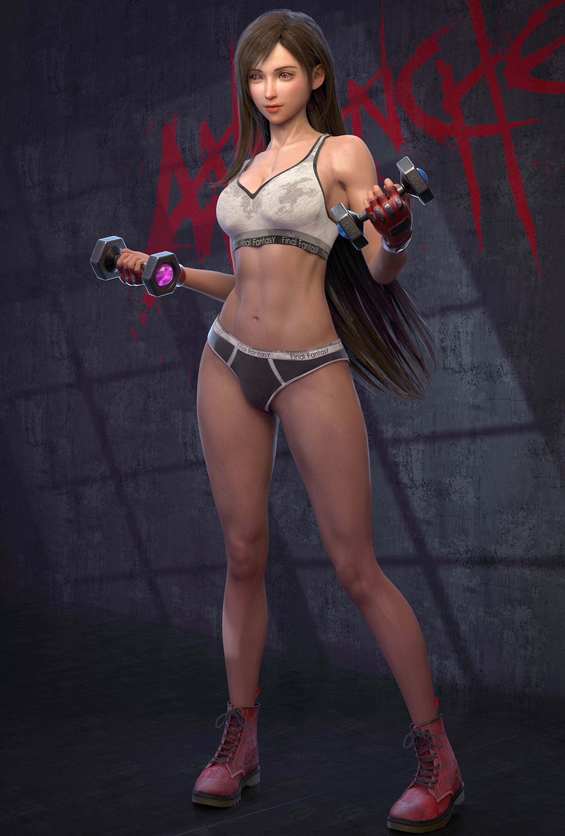 Tifa - Yuan Yuan, 3D, Render, Tifa lockhart, Final Fantasy, Fitonyashka, Fitness, Sports girls, Strong girl, Longpost