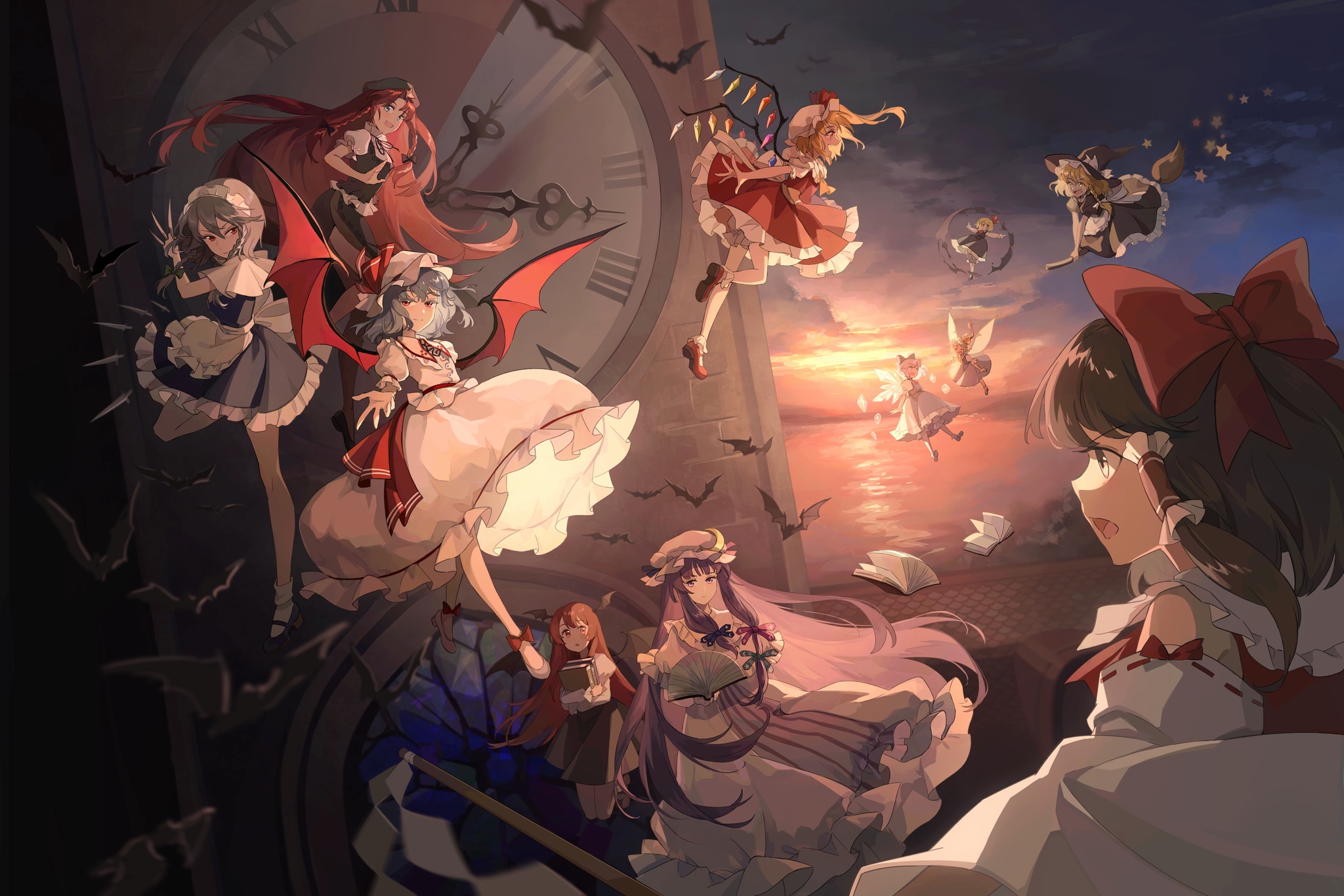 Touhou - Touhou, Remilia scarlet, Flandre scarlet, Hakurei Reimu, Kirisame marisa, Izayoi Sakuya, Patchouli Knowledge, Hong meiling, Cirno, Daiyousei, Rumia, Koakuma, Anime art, Games