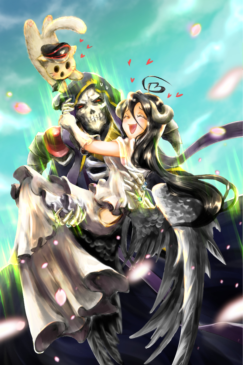 Calm, just calm... - Art, Anime, Anime art, Overlord, Ainz ooal gown, Albedo, Pandoras Actor, Skeleton, Succubus, Girl with Horns, cat