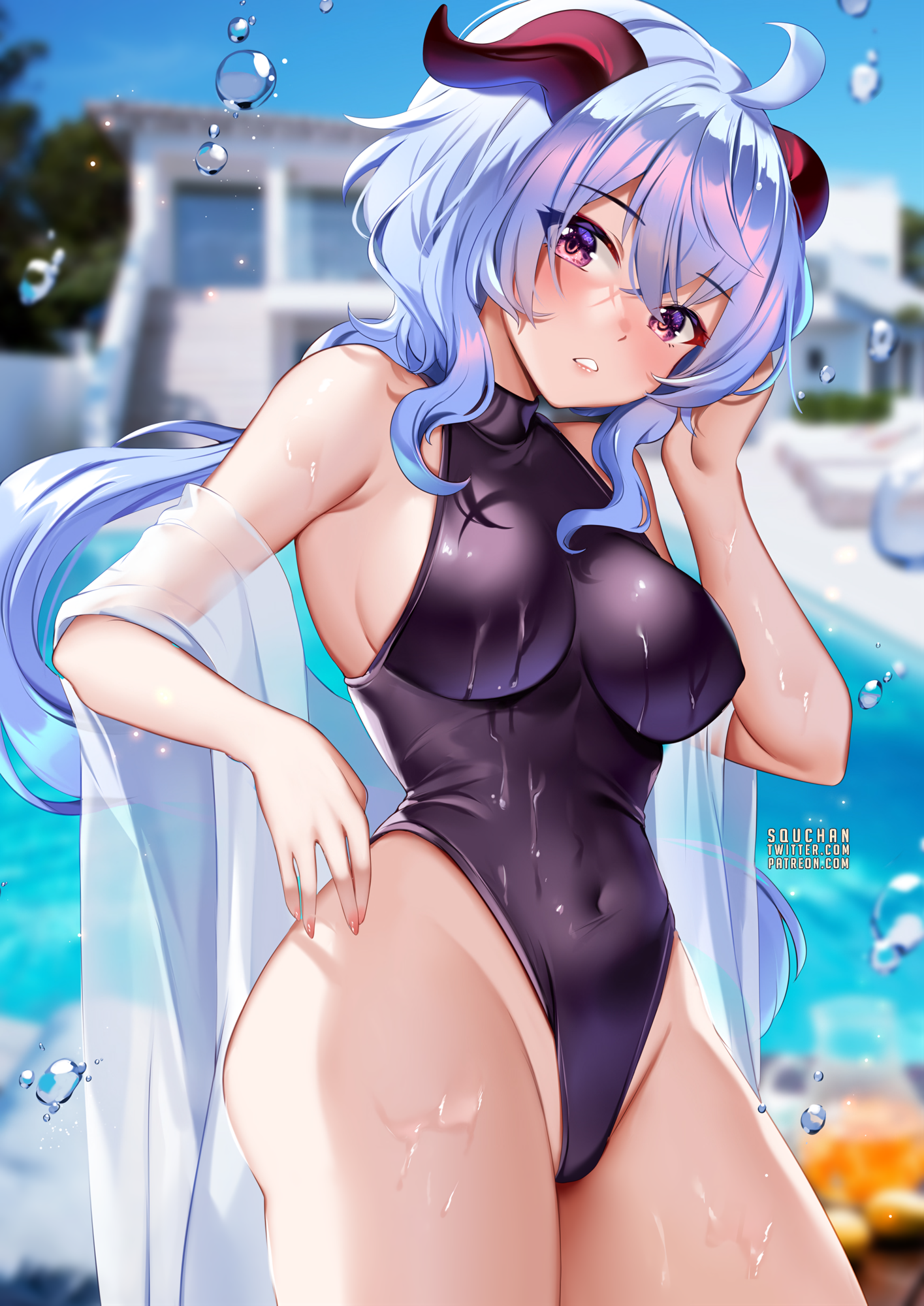 Ganyu - NSFW, Genshin impact, Ganyu, Art, Girls, Games, Anime, Anime art, Swimsuit, SquChan