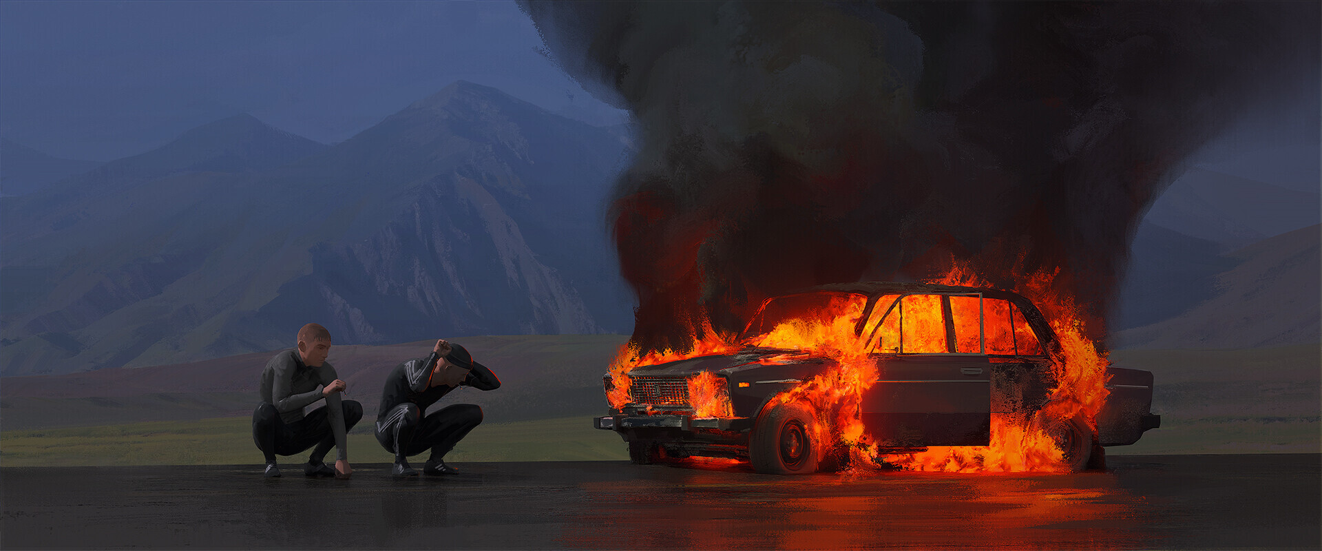 Fail - Art, Artstation, Car, Zhiguli, Fire, Gopniks, Failure