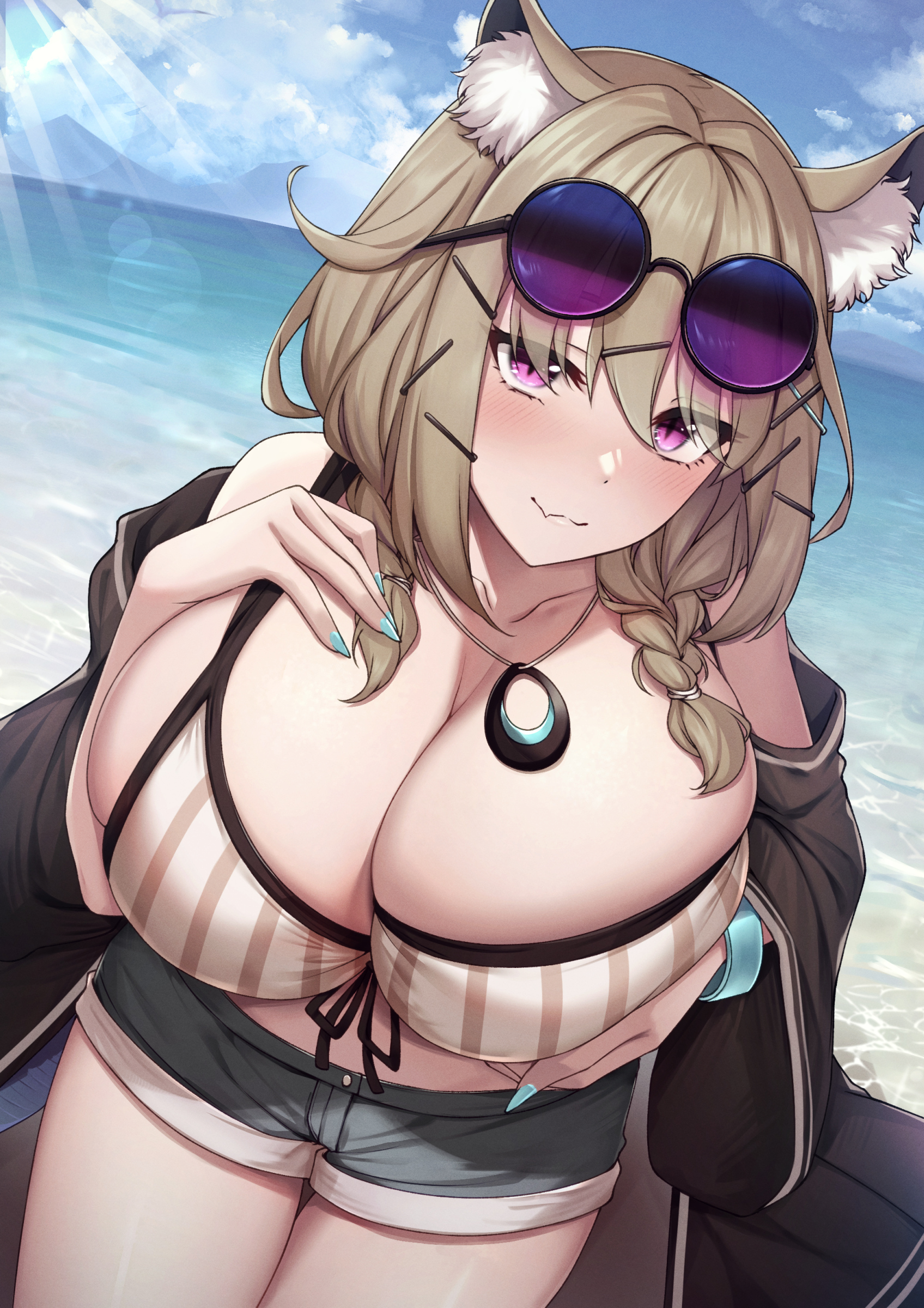 Beach selection from Orz_can - NSFW, Girls, Anime, Anime art, Erotic, Hand-drawn erotica, Swimsuit, Boobs, Orz, Longpost