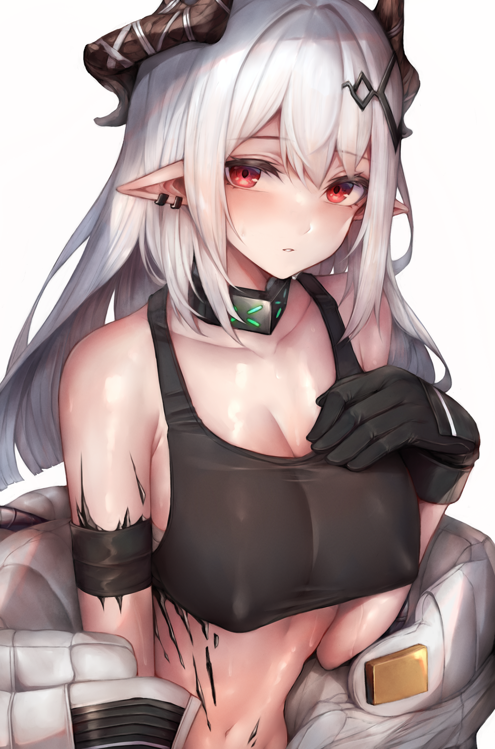 Mudrock - NSFW, Anime art, Anime, Arknights, Mudrock, Inaba sunimi, Boobs, Girl with Horns, Hand-drawn erotica, Erotic, Longpost