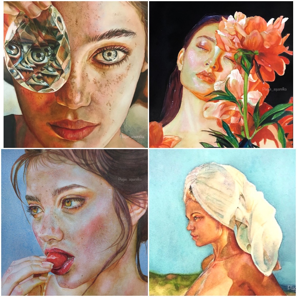 A year on Peekaboo: emotions and part of my work - My, Portrait, Watercolor, Summer, Drawing, Hobby, The sun, Longpost, Peekaboo