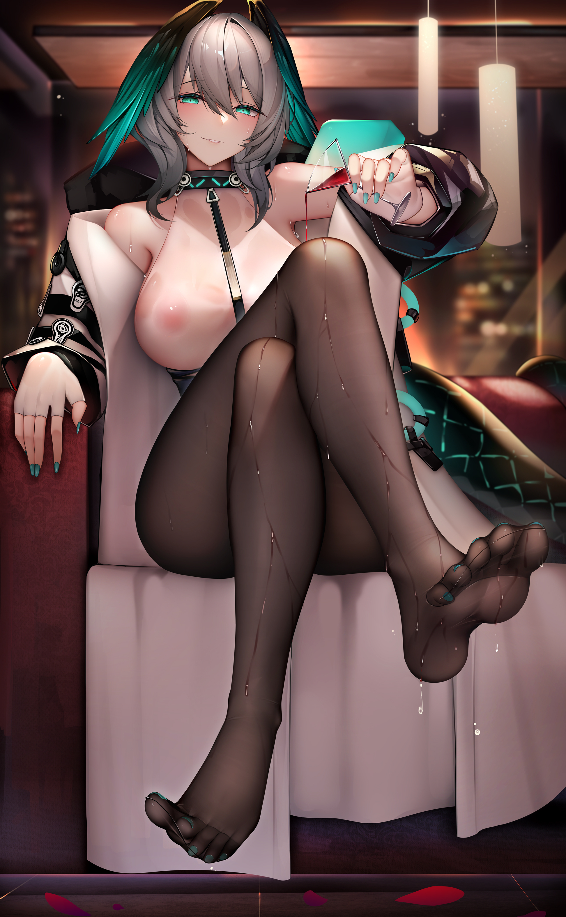 Horheyer - NSFW, Anime art, Anime, Arknights, Boobs, Tights, Legs, Foot fetish, Hand-drawn erotica, Erotic, Longpost, Horheyer, Binggong asylum