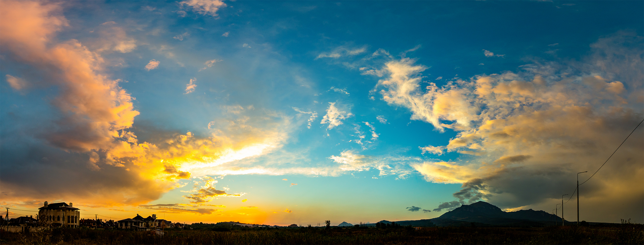 Rainbow and sunset in Pyatigorsk - My, The photo, Panoramic shooting, Canon 600D, Samyang 14mm, Sunset, Rainbow, Beshtau, Mashuk