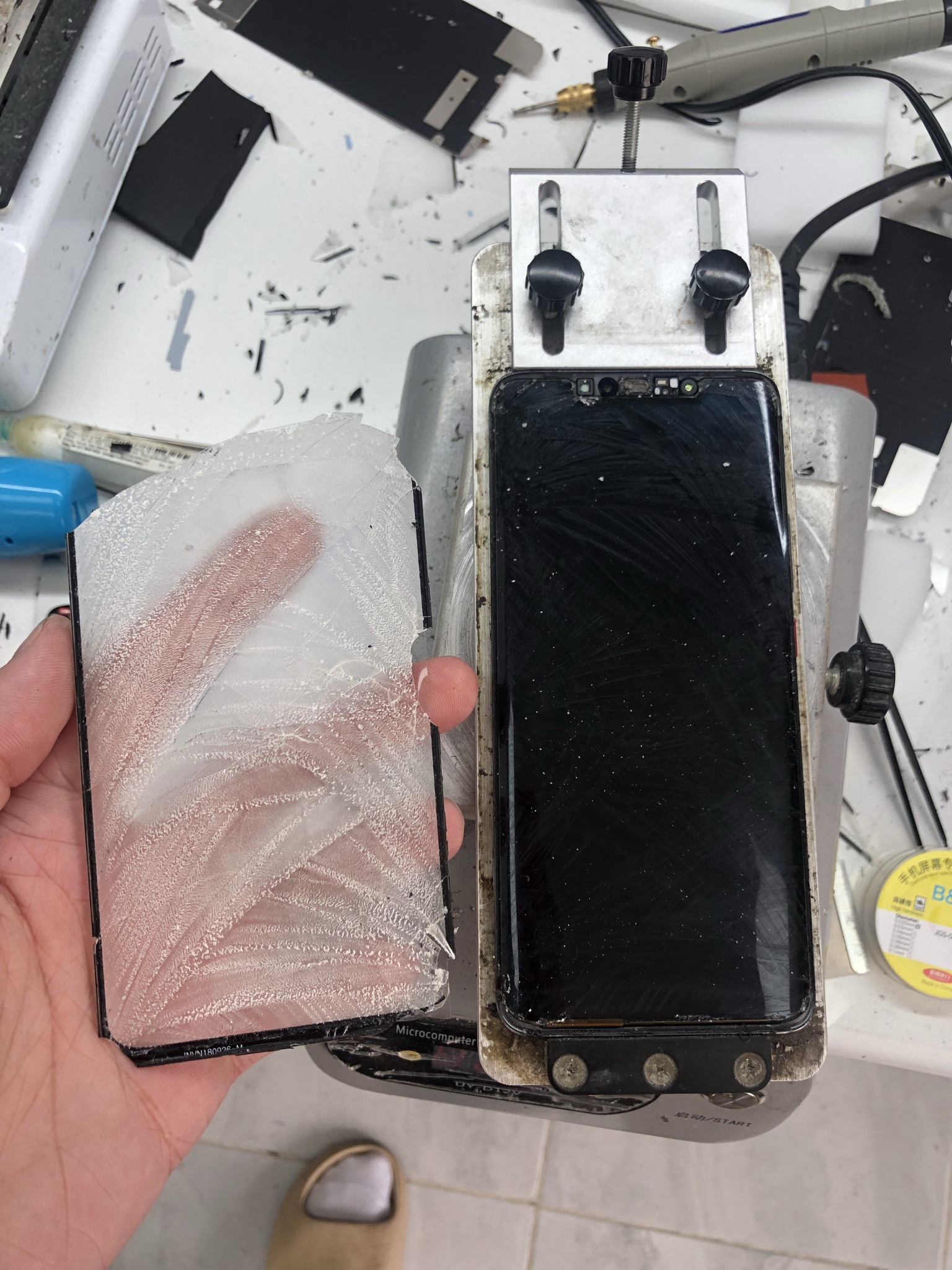 Huawei Mate 20 pro glass replacement. bazooka) - My, Telephone, Ремонт телефона, Huawei, Huawei mate 20, Glass replacement, Plywood, Face id, Mobile phones, Rukozhop, Longpost