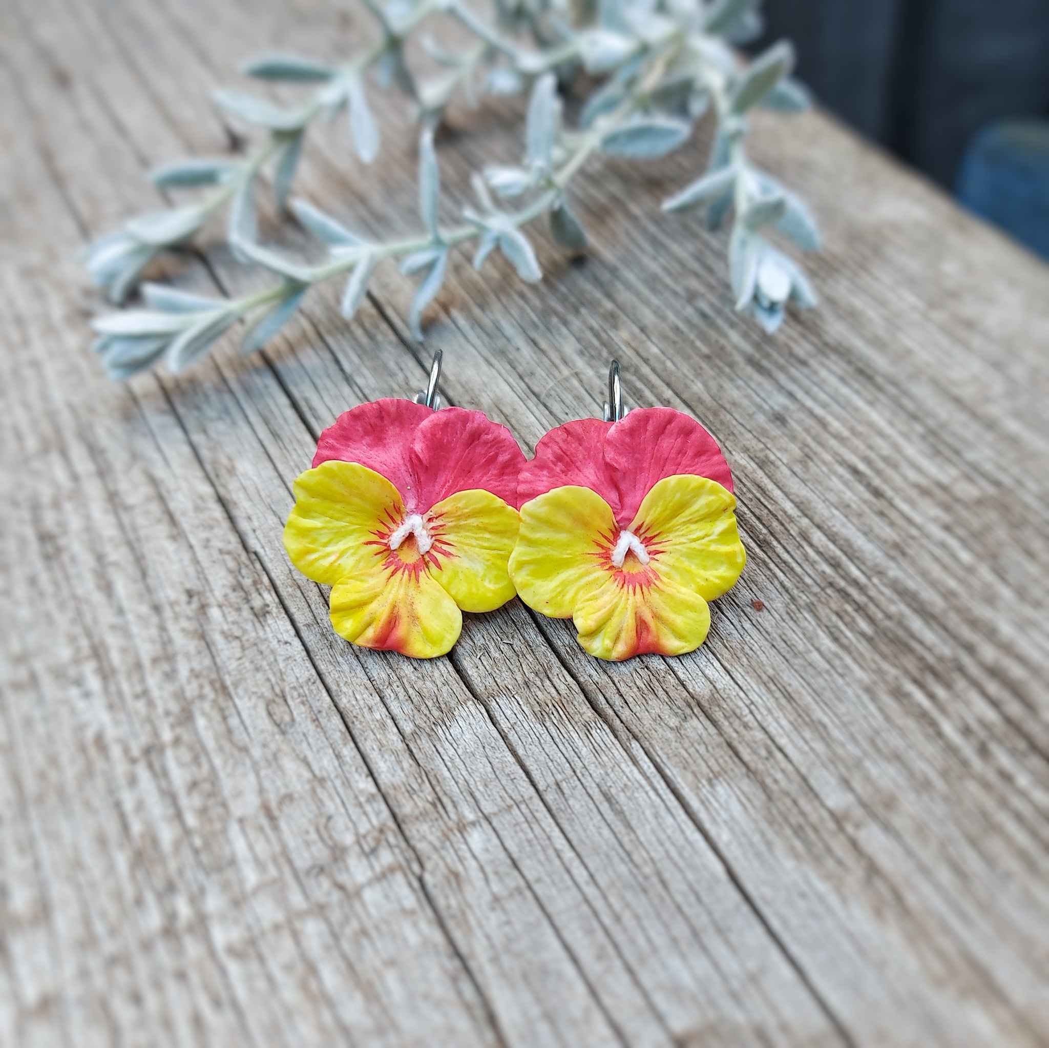 Polymer pansies - My, Pansies, Earrings, Creation, Flowers, With your own hands, Longpost, Needlework without process