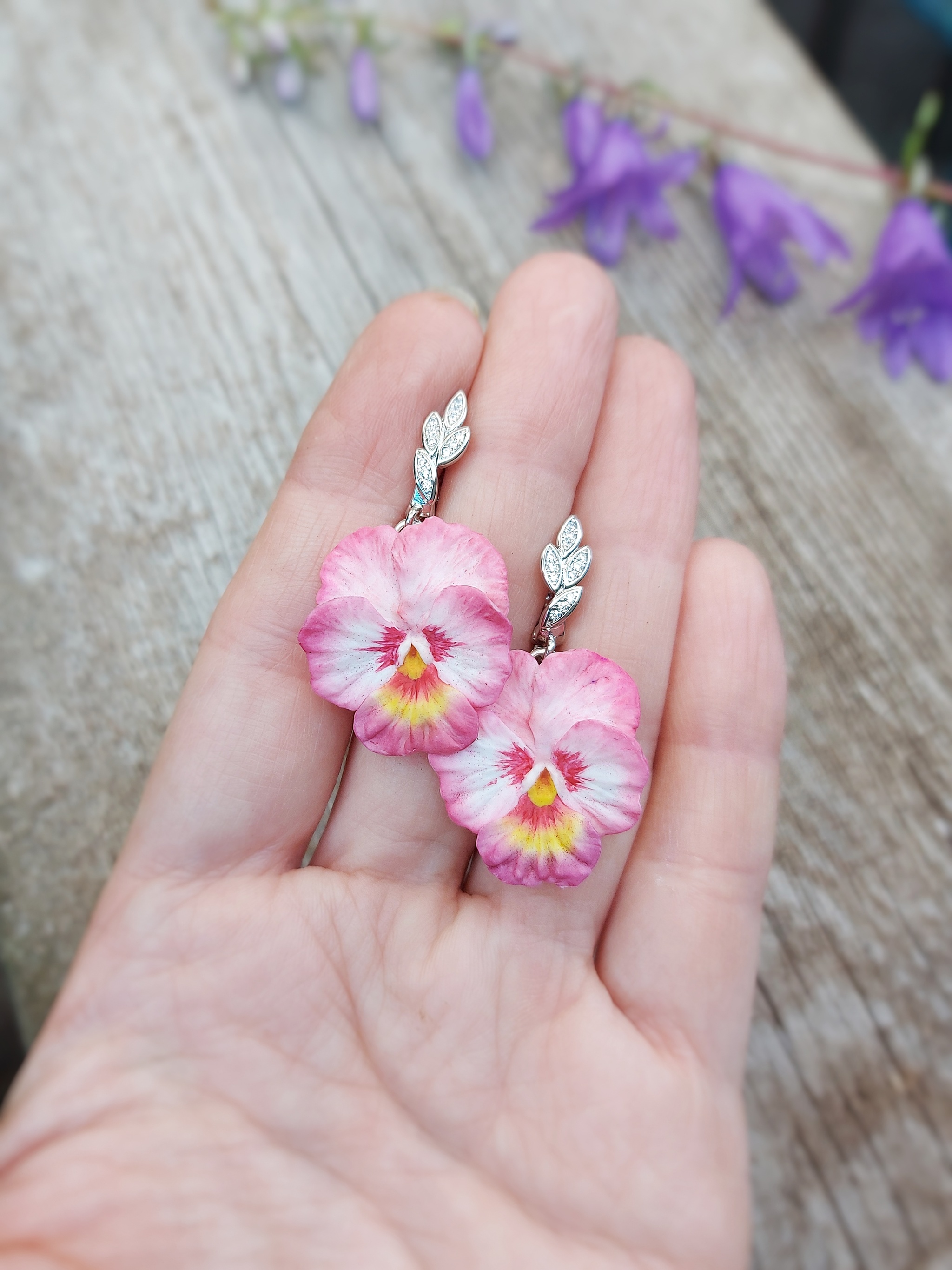 Polymer pansies - My, Pansies, Earrings, Creation, Flowers, With your own hands, Longpost, Needlework without process