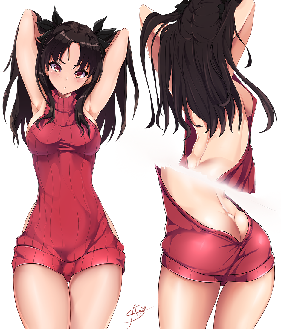 Posing - NSFW, Anime, Anime art, Art, Fate, Fate-stay night, Tohsaka rin, Virgin killer sweater