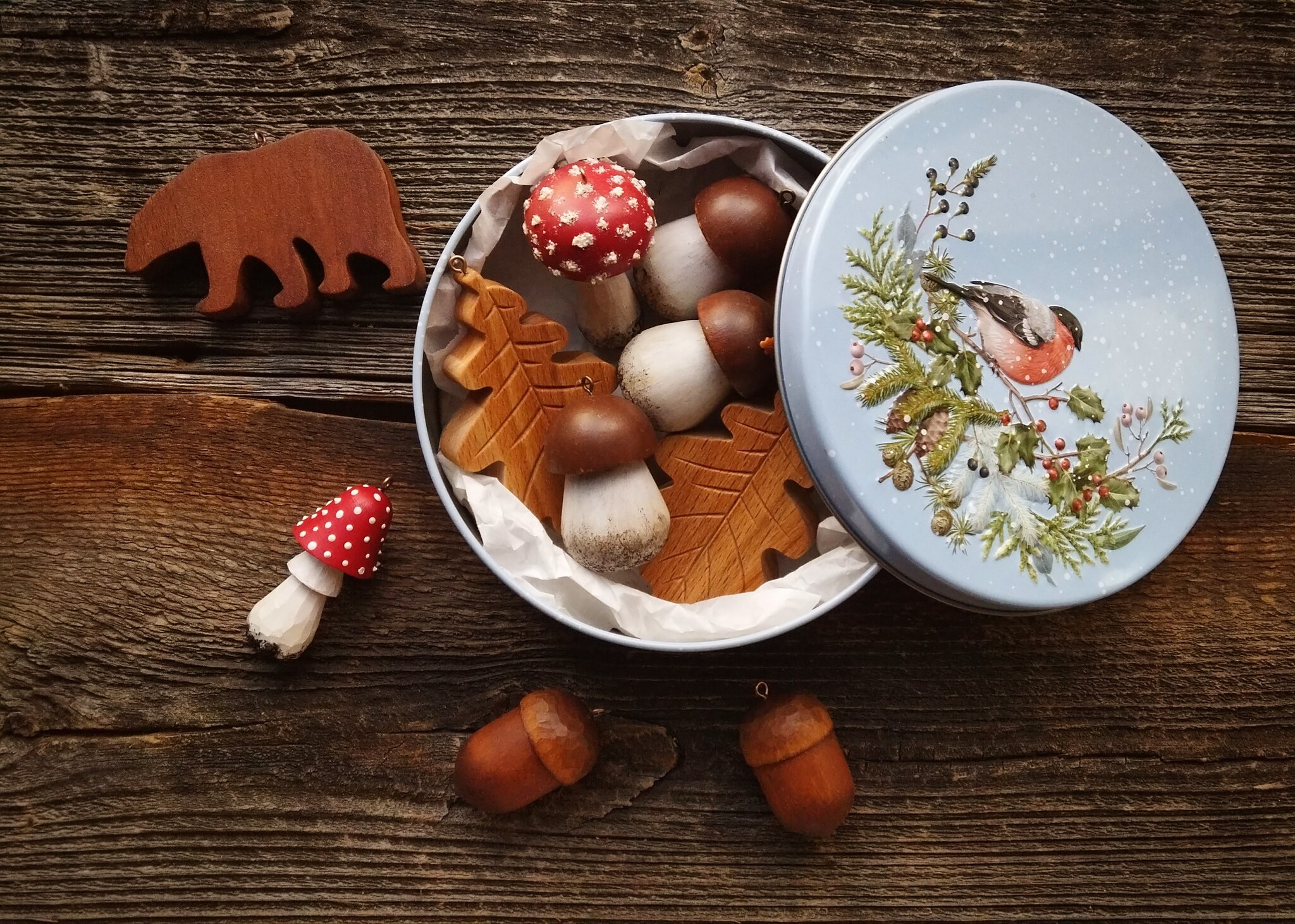 Wooden Christmas toys - My, Needlework without process, Christmas decorations, Forest, Autumn, New Year, Mushrooms, Longpost, Wooden Toys