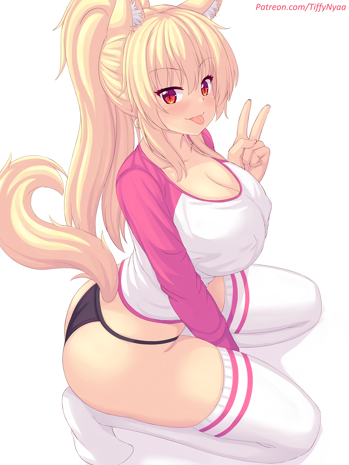 Sexy) - NSFW, Girls, Anime, Art, Hand-drawn erotica, Anime art, Pantsu, Knee socks, Animal ears, Tail, Neko, Booty, Tiffy, Fastrunner2024