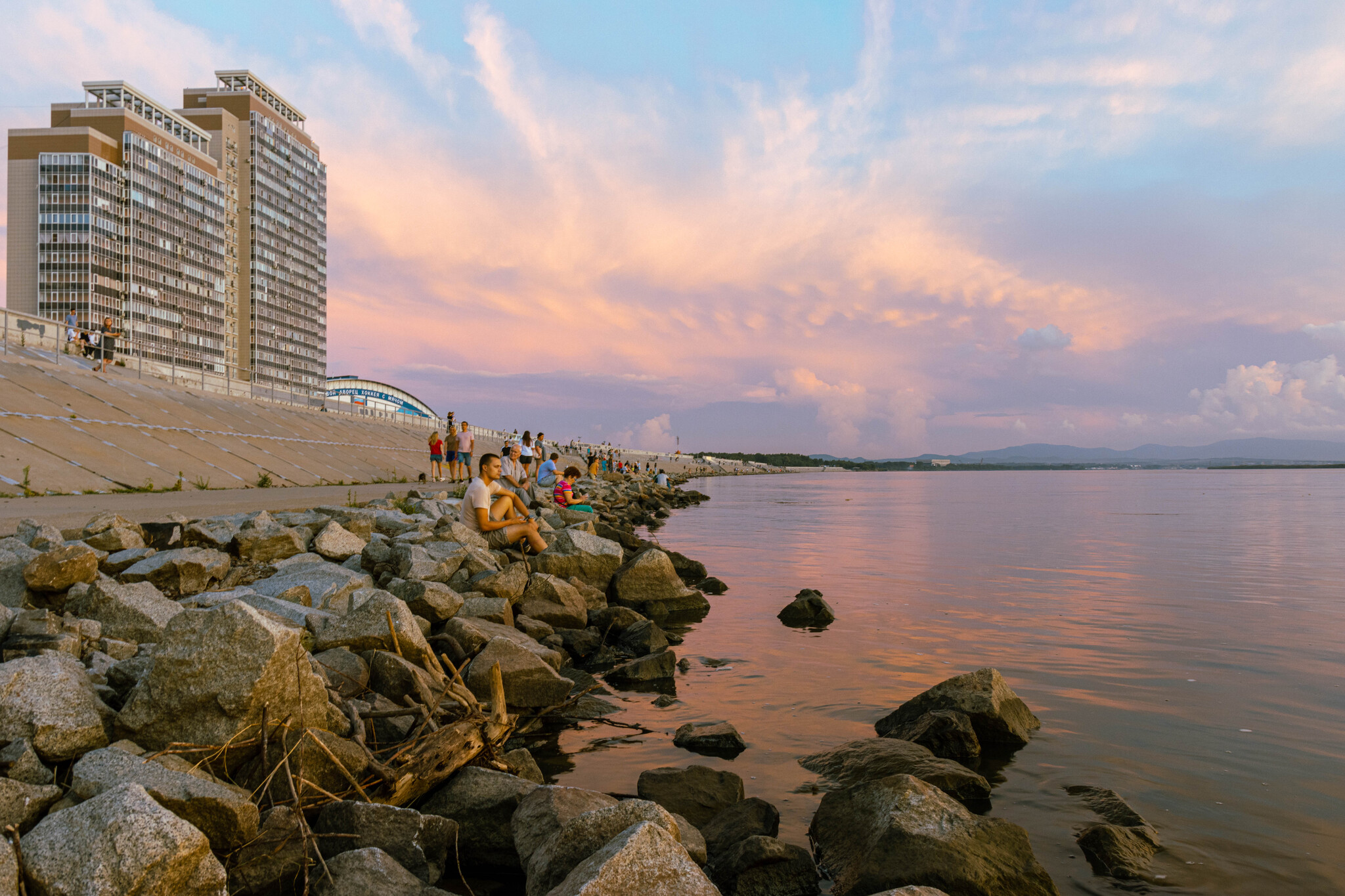 Evening on the Amur - My, The photo, Дальний Восток, Khabarovsk, Landscape, Sunset, Amur, River, Clouds, Evening