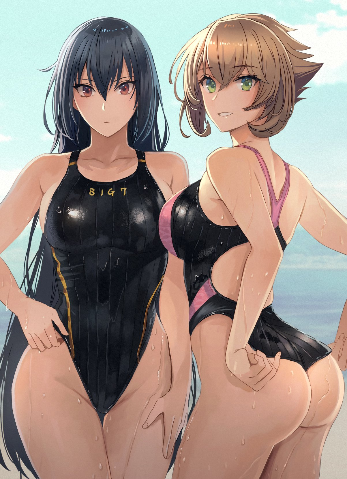 NagaMutsu - Girls, Anime art, Anime, Kantai collection, Boobs, Booty, Nagato, Mutsu, Swimsuit