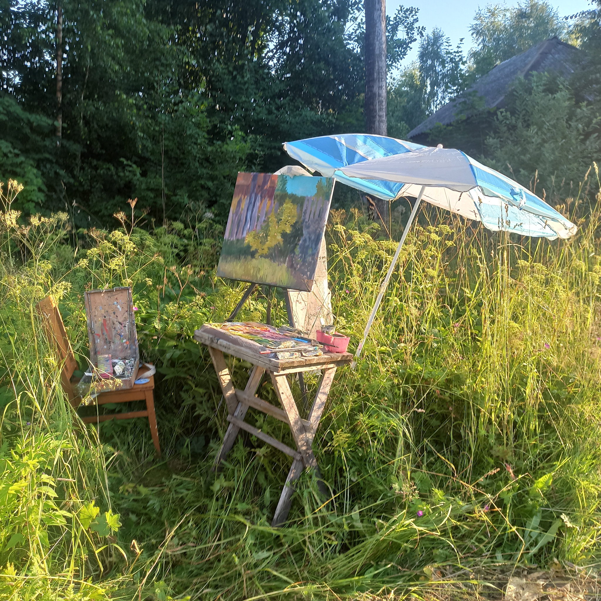 village treasure - My, Red Ribes, Currant, Painting, Plein air, Summer, Village, Landscape, Longpost, Oil painting