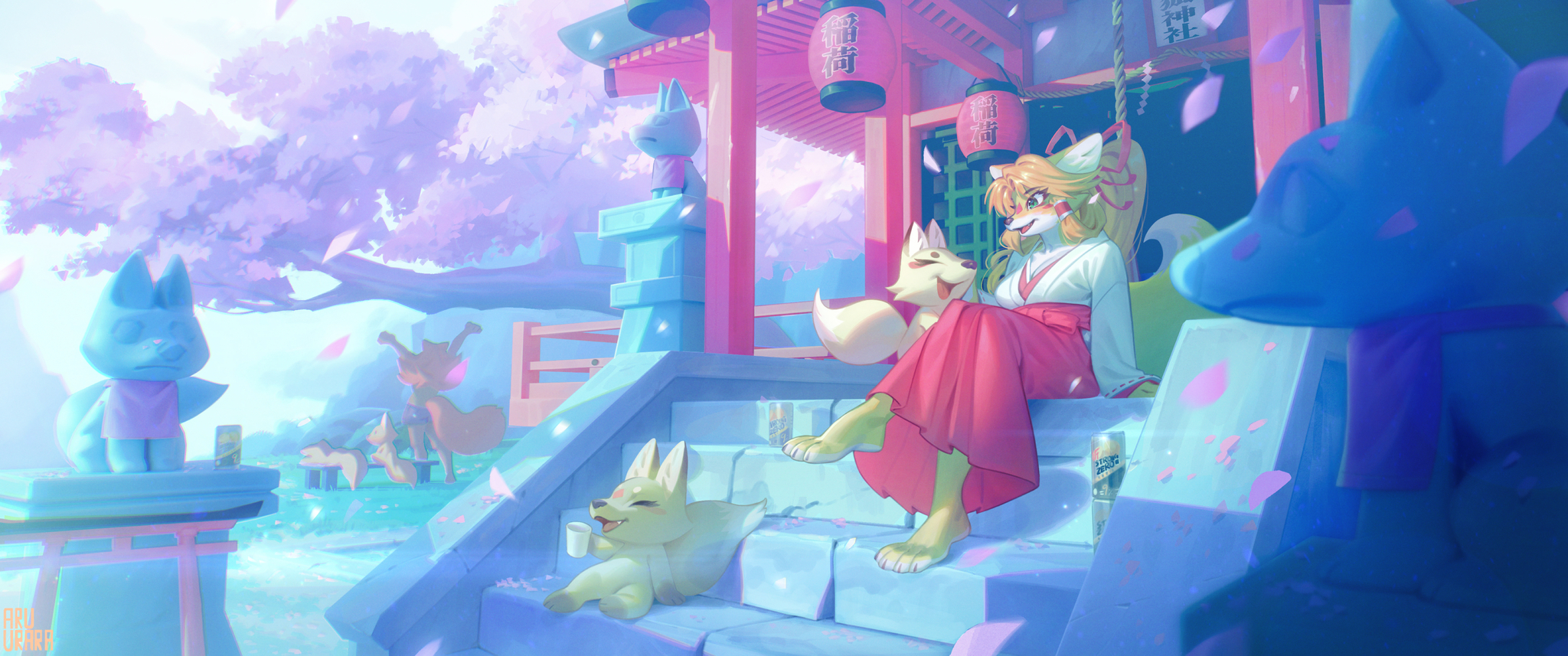 Early morning - Furry, Anthro, Furry fox, Temple, Sanctuary, Miko, Aruurara