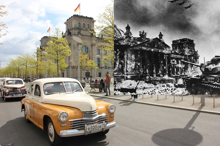 70 years between two photographs of the Reichstag. May 2, 1945 and May 2, 2015 - Retro, Auto, Expedition, Reichstag, Gaz M-20 Pobeda, Victory, The photo, My, Berlin