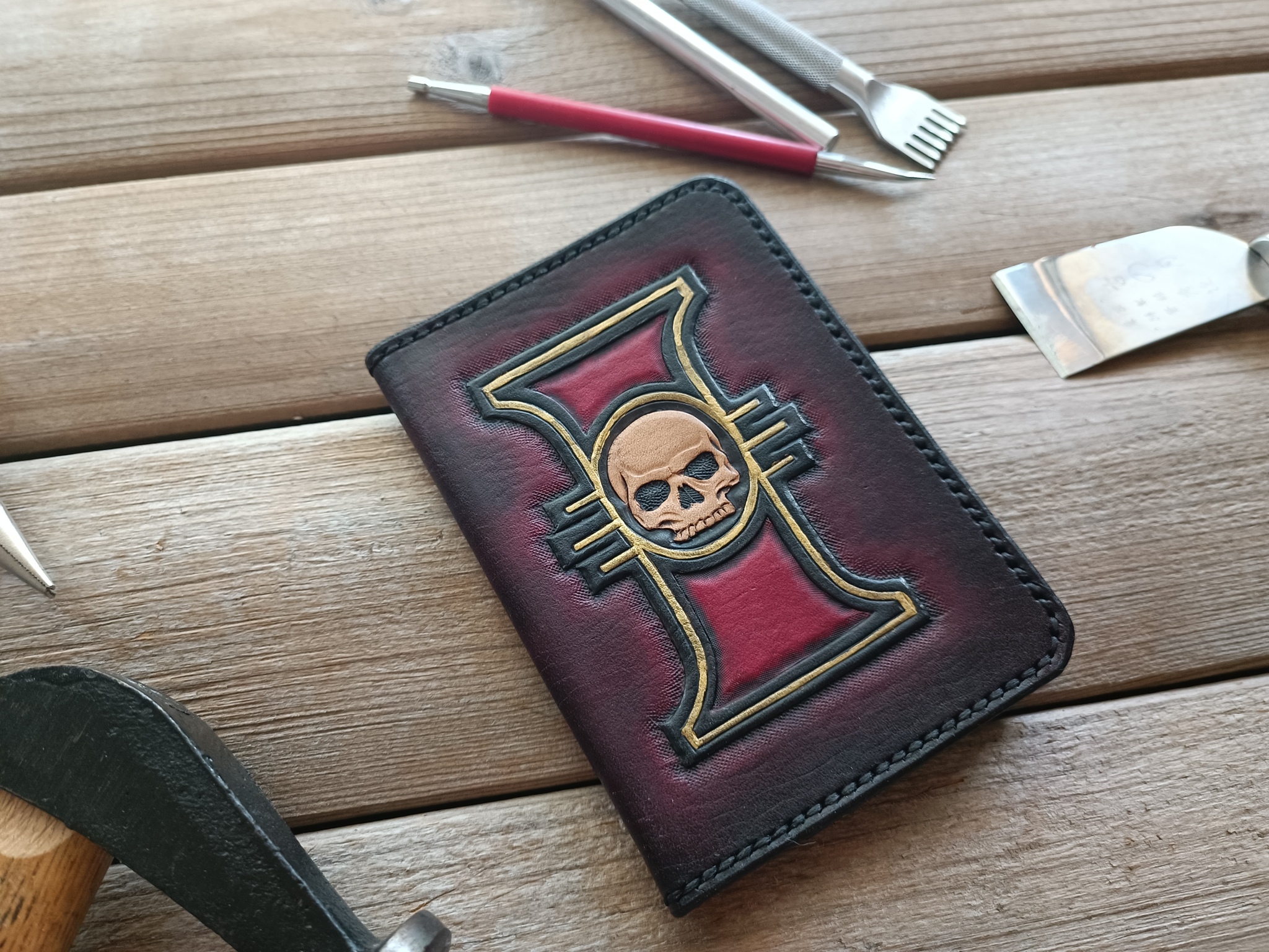 Waha, Valera and all all all - My, Mat, Handmade, Warhammer 40k, Mickey Mouse, Fox, Cover, Leather products, Embossing on leather, Fallout, Natural leather, Longpost