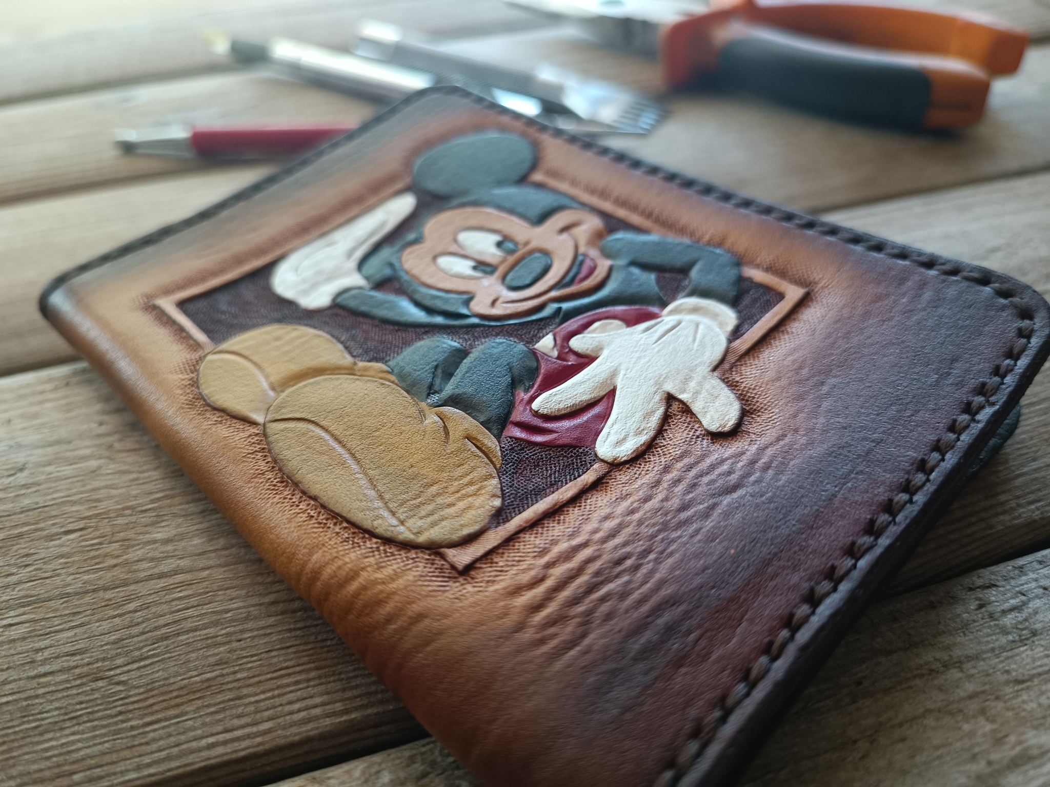Waha, Valera and all all all - My, Mat, Handmade, Warhammer 40k, Mickey Mouse, Fox, Cover, Leather products, Embossing on leather, Fallout, Natural leather, Longpost