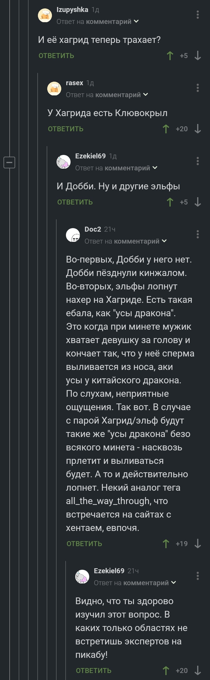 Эксперты - Скриншот, Комментарии на Пикабу, Мат, Гарри Поттер, Хагрид, Длиннопост