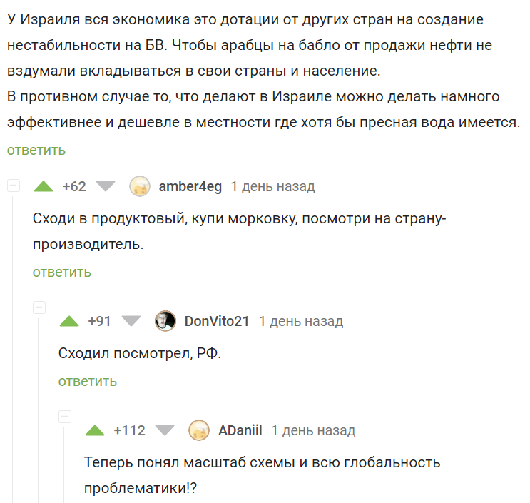 Ничего не понял, но заговор сионистов чувствуется! - Скриншот, Юмор, Комментарии на Пикабу, Евреи, Заговор, Морковь