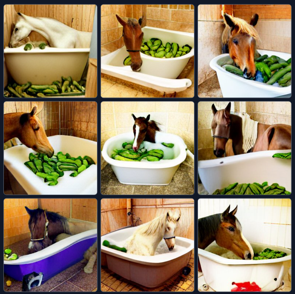 Do I need to explain why? - Why?, Horse in the bath with cucumbers, Dall-e