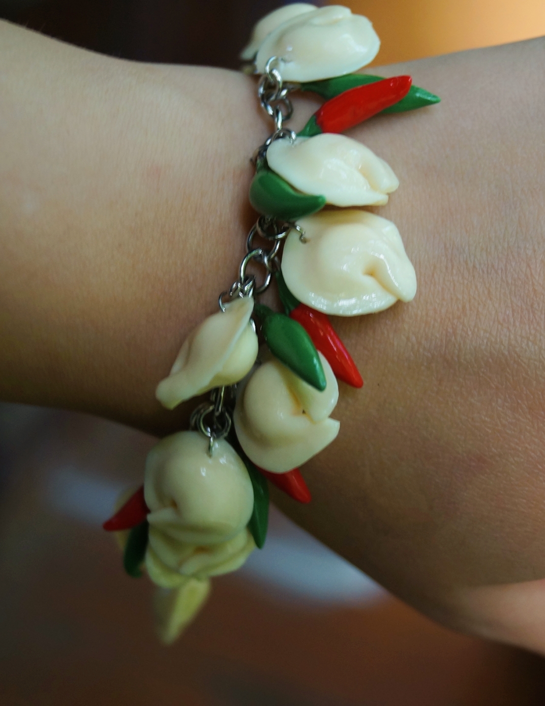 Finally, I found a piece of jewelry that I like to wear myself))) a bracelet with dumplings!! - My, Лепка, Polymer clay, Creation, Needlework without process, Needlework, Realism, Longpost, Repeat, Dumplings, Food, Decoration, A bracelet