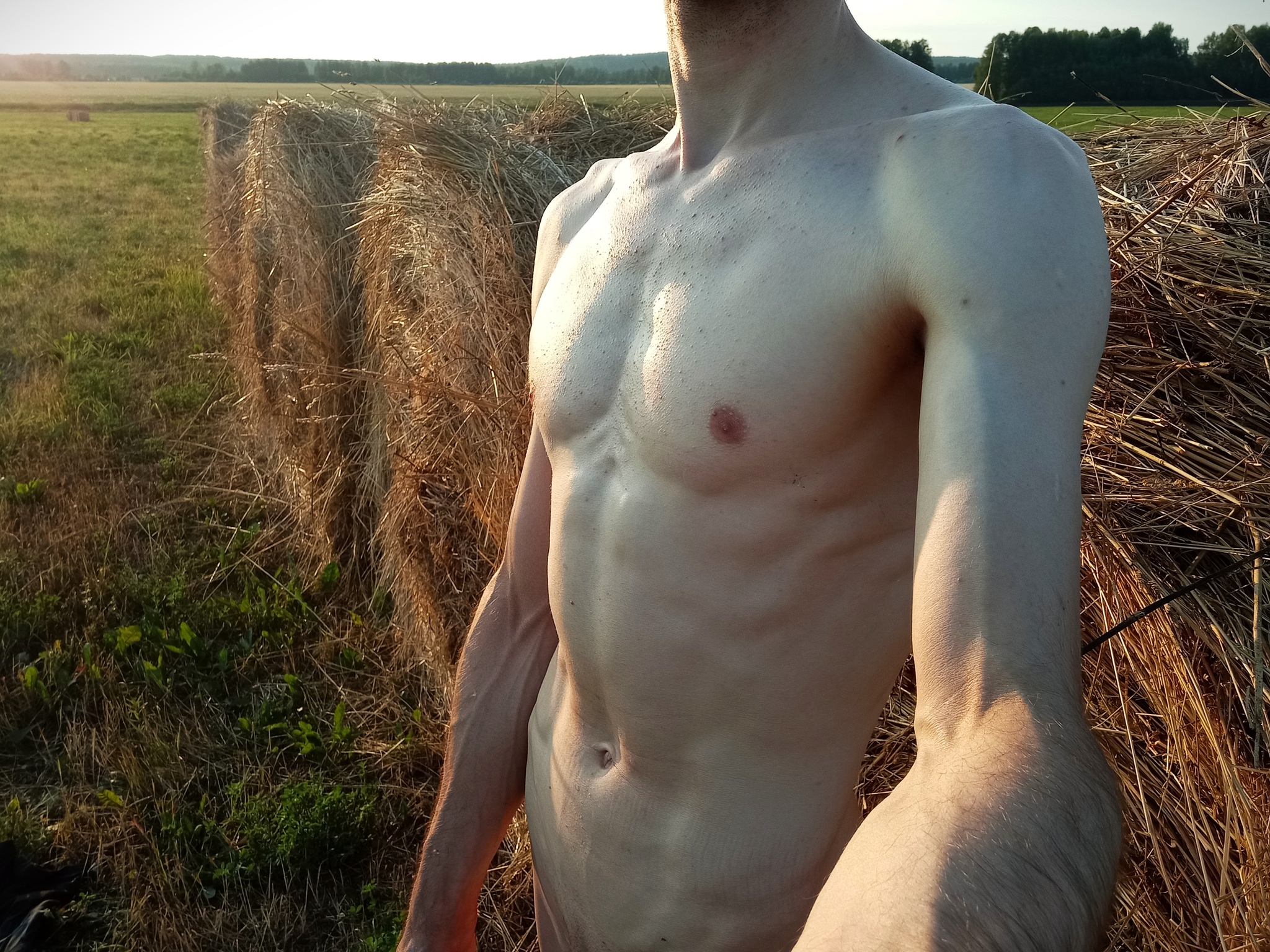 Have a summer evening in your feed - NSFW, My, Author's male erotica, Playgirl, Guys, Body, Homemade, Naked, Field, Sunset, Longpost