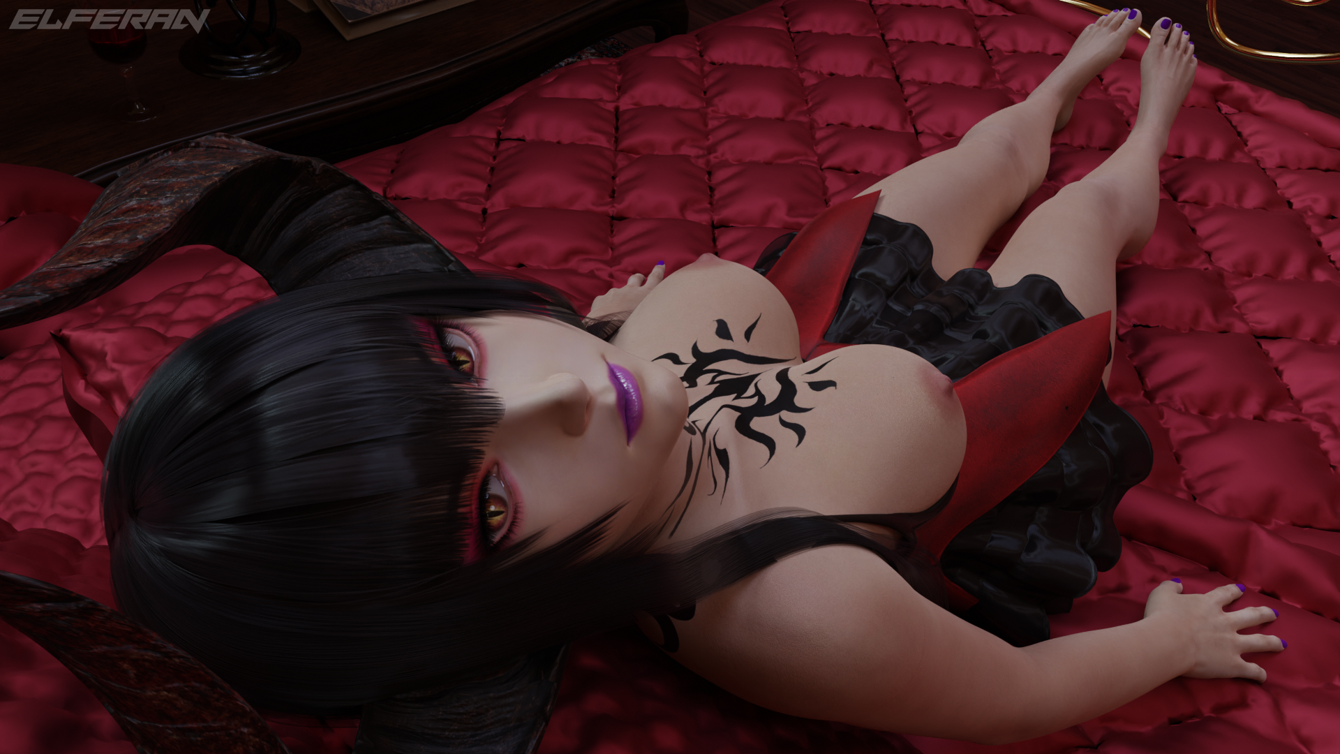 Eliza - NSFW, Erotic, Art, Eliza, Tekken, Tekken 7, Boobs, Stockings, Girl with Horns, 3D, Longpost, Girls