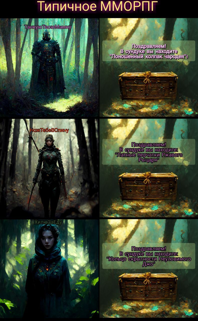 Typical MMORPG (midjourney) - Нейронные сети, Midjourney, Comics, Humor, Games, MMORPG, RPG, Picture with text, Longpost