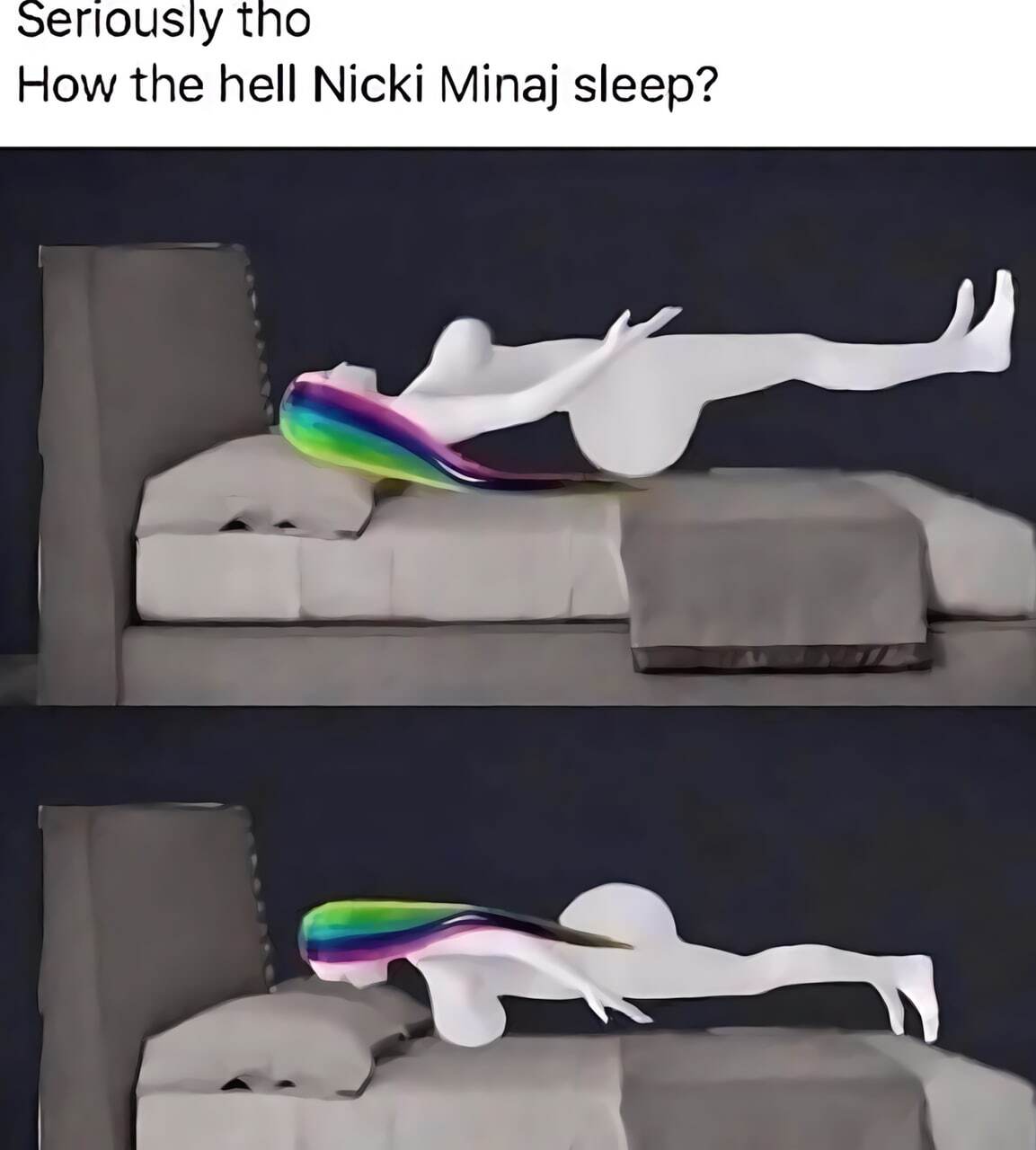 How does Nicki Minaj sleep? - Memes, Picture with text, Rap, Humor