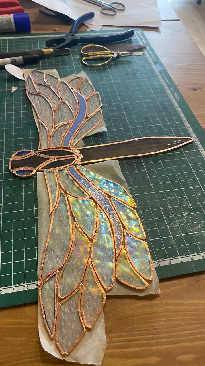 stained glass dragonfly - My, With your own hands, Decor, Handmade, Stained glass window by Tiffany, Stained glass, Dragonfly, Longpost, Needlework with process