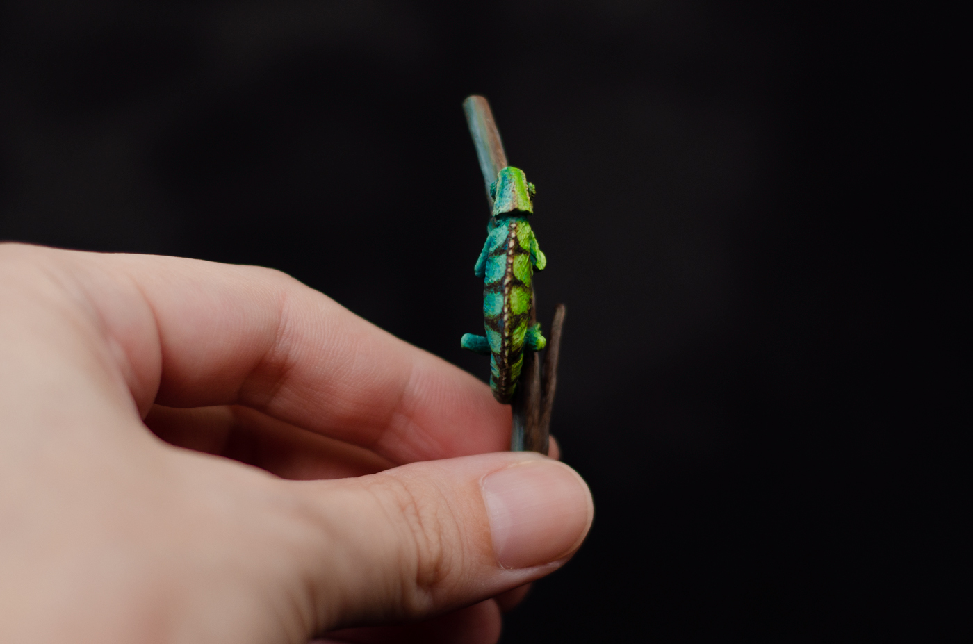 Microchameleon - My, Polymer clay, Miniature, Figurines, Лепка, Longpost, Painting miniatures