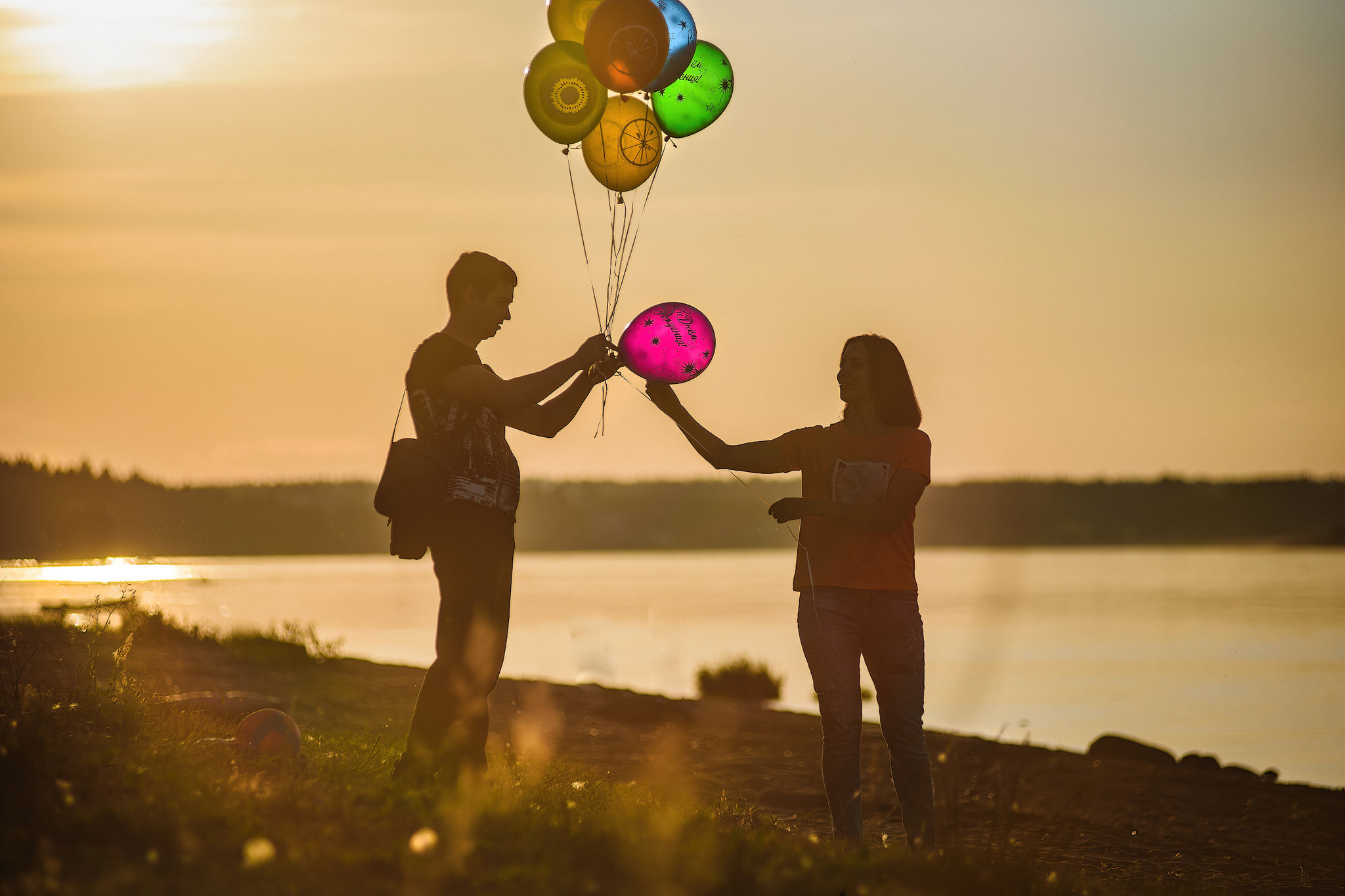 Balloons )) - My, The photo, Summer, Volga river, Ball, Children, People, Sunset, Longpost, Evening