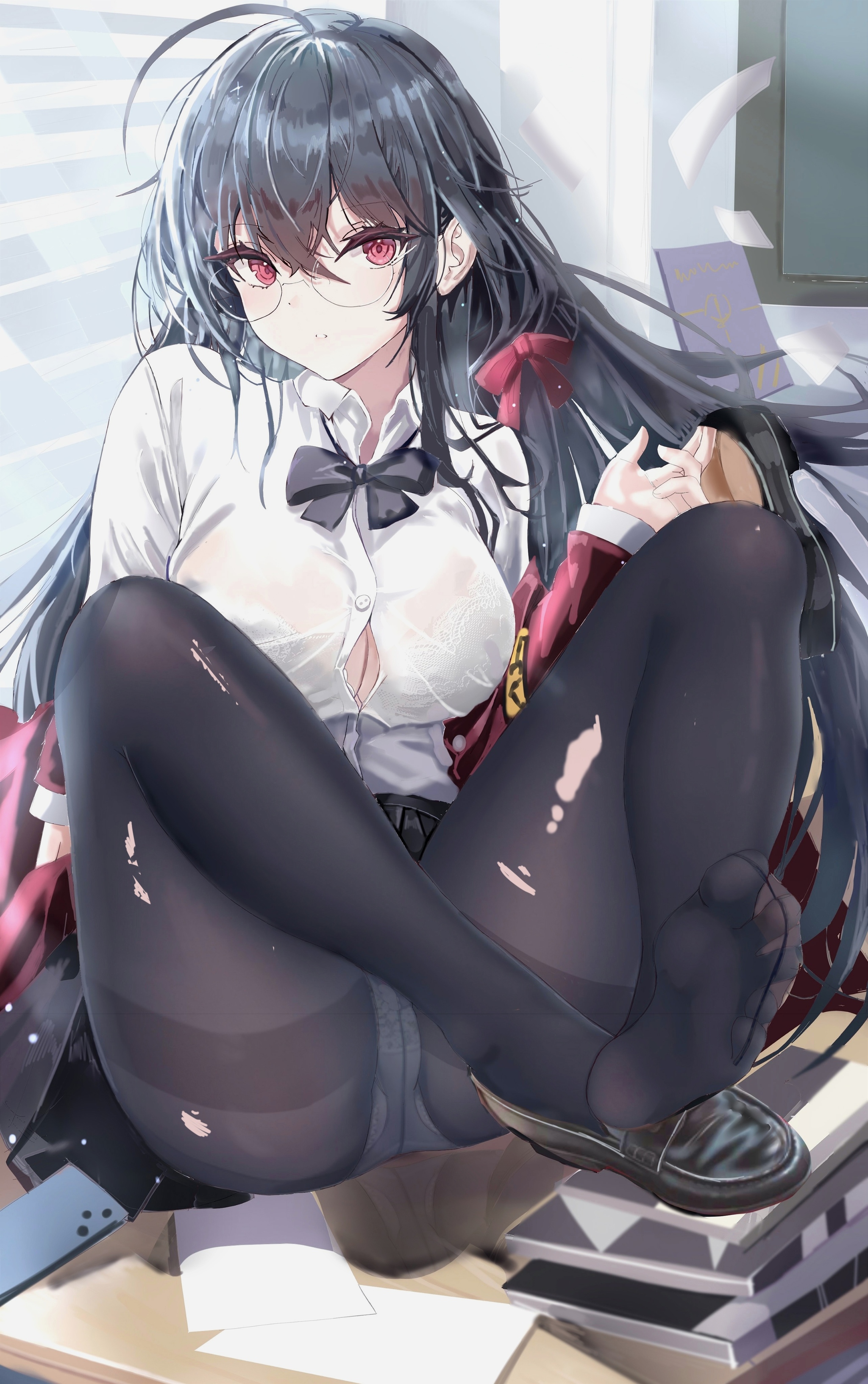 Taihou - NSFW, Аниме, Anime Art, Azur Lane, Taihou, Нижнее белье, Панцу, Колготки, Ножки, Футфетиш, Megane, Рисованная эротика, Эротика, Длиннопост