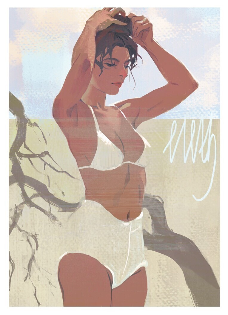 summer, sea, girls - NSFW, My, Art, Girls, Beach, Longpost, Eleth