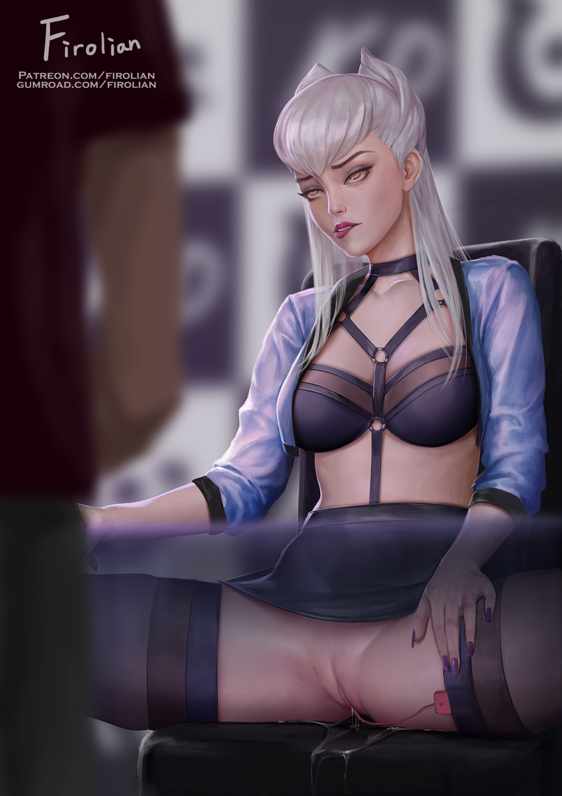 K/DA Evelynn - NSFW, Erotic, Art, Evelynn, League of legends, KDA, Girls, Boobs, Labia, Vibrator, Stockings, Firolian, Hand-drawn erotica