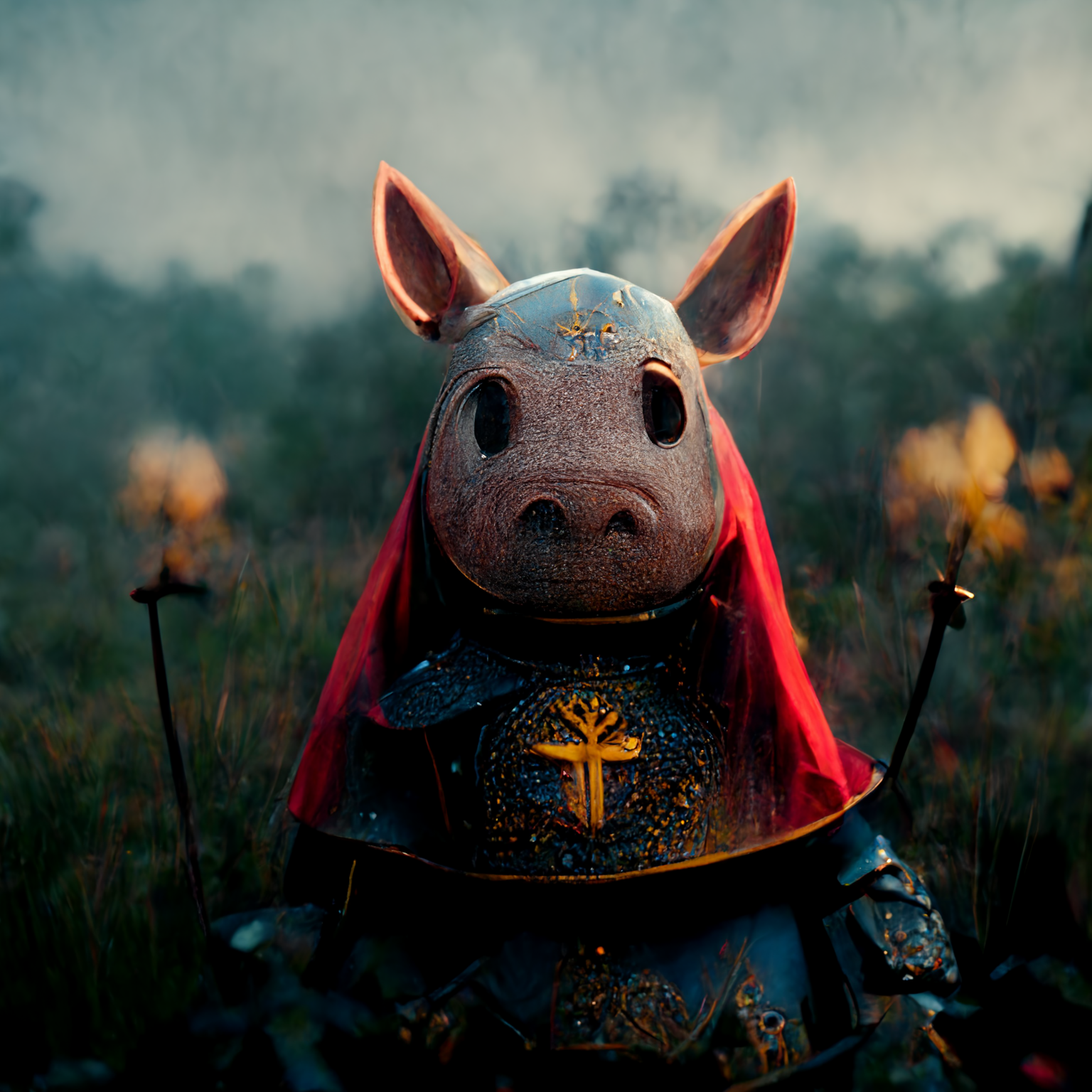 Pig crusader - My, Art, Digital drawing, Midjourney, Knights, Pig, Longpost