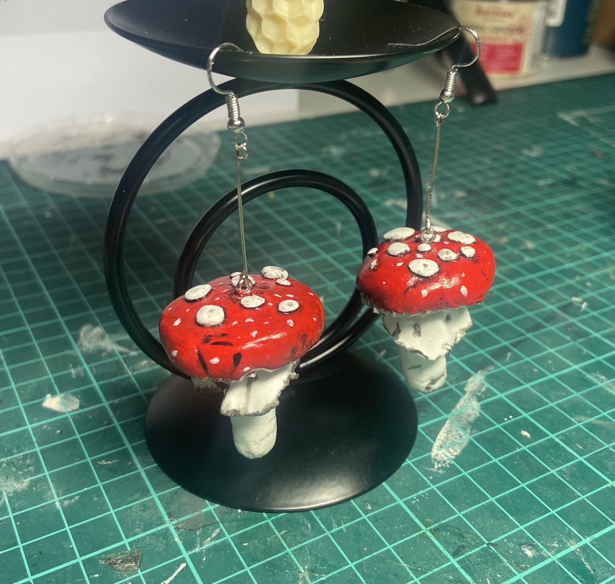 Lightweight self-hardening earrings - My, Earrings, Fimo, Self-hardening clay, Лепка, Decoration, Fly agaric, Pumpkin, With your own hands, Needlework without process