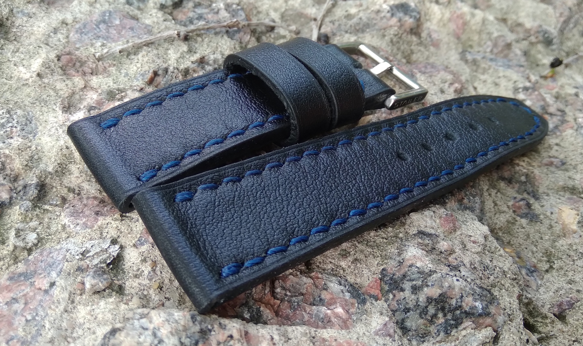 Strap with blue stitching! Watch strap 22 mm - My, Accessories, Natural leather, Leather products, Leather, Clock, Strap, Womens, Wrist Watch, Decoration, Handmade, With your own hands, Longpost, Needlework without process