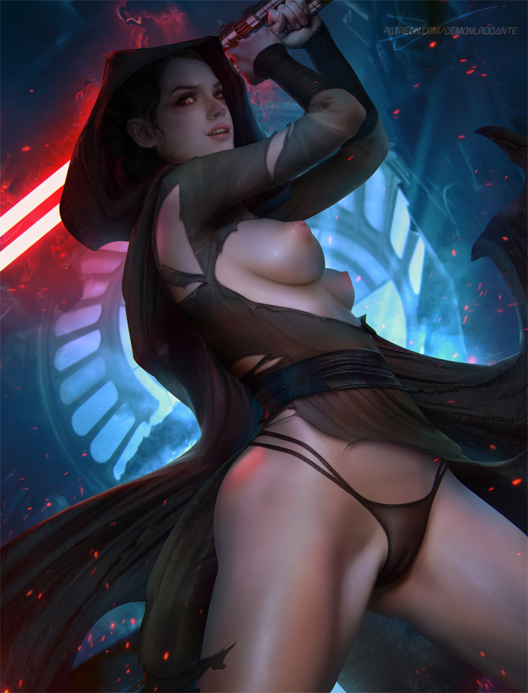 Sith Rey - NSFW, Арт, Рисунок, Star Wars, Рей, Дэйзи Ридли, Девушки, Эротика, Рисованная эротика, Сиськи, Нижнее белье, Прозрачность, Лобок, Половые губы, Световой меч, Demonlorddante