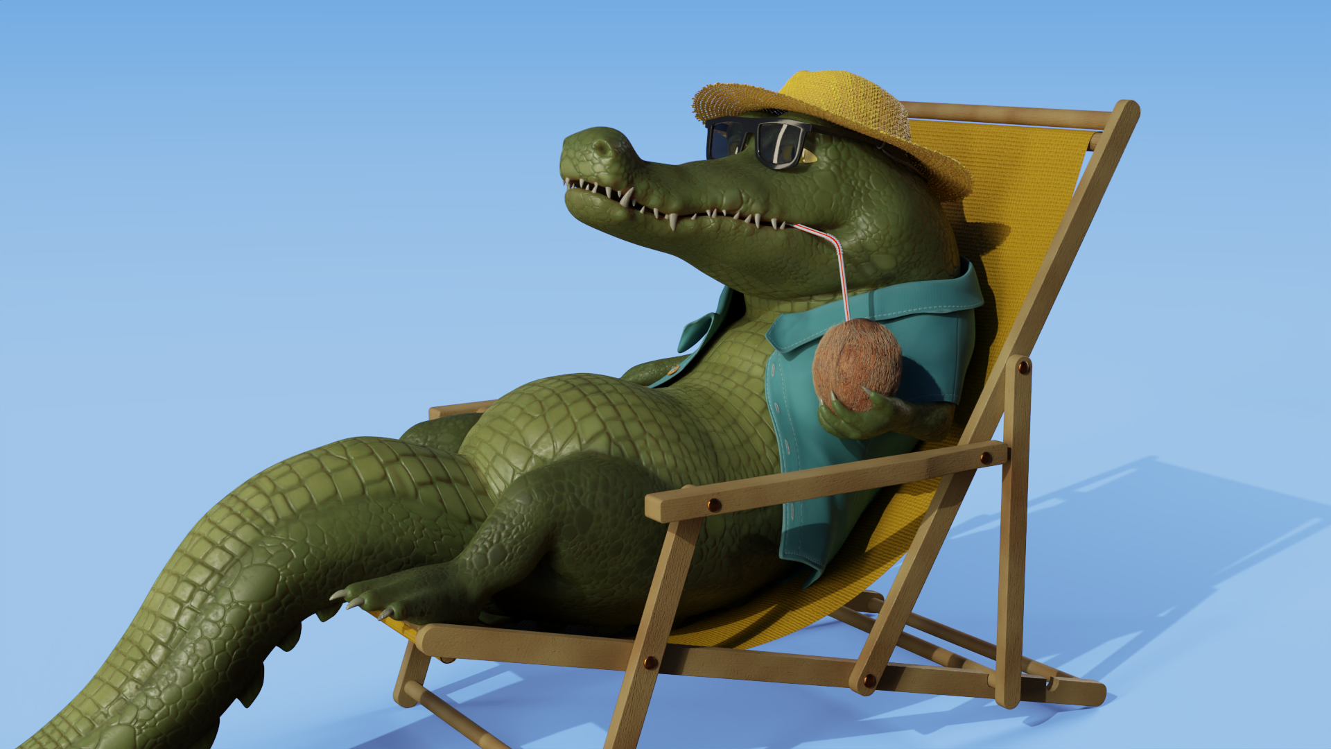 Crocodile at ease - My, Art, 3D, Zbrush, 3D modeling, Blender, Characters (edit), Digital, Longpost, Computer graphics