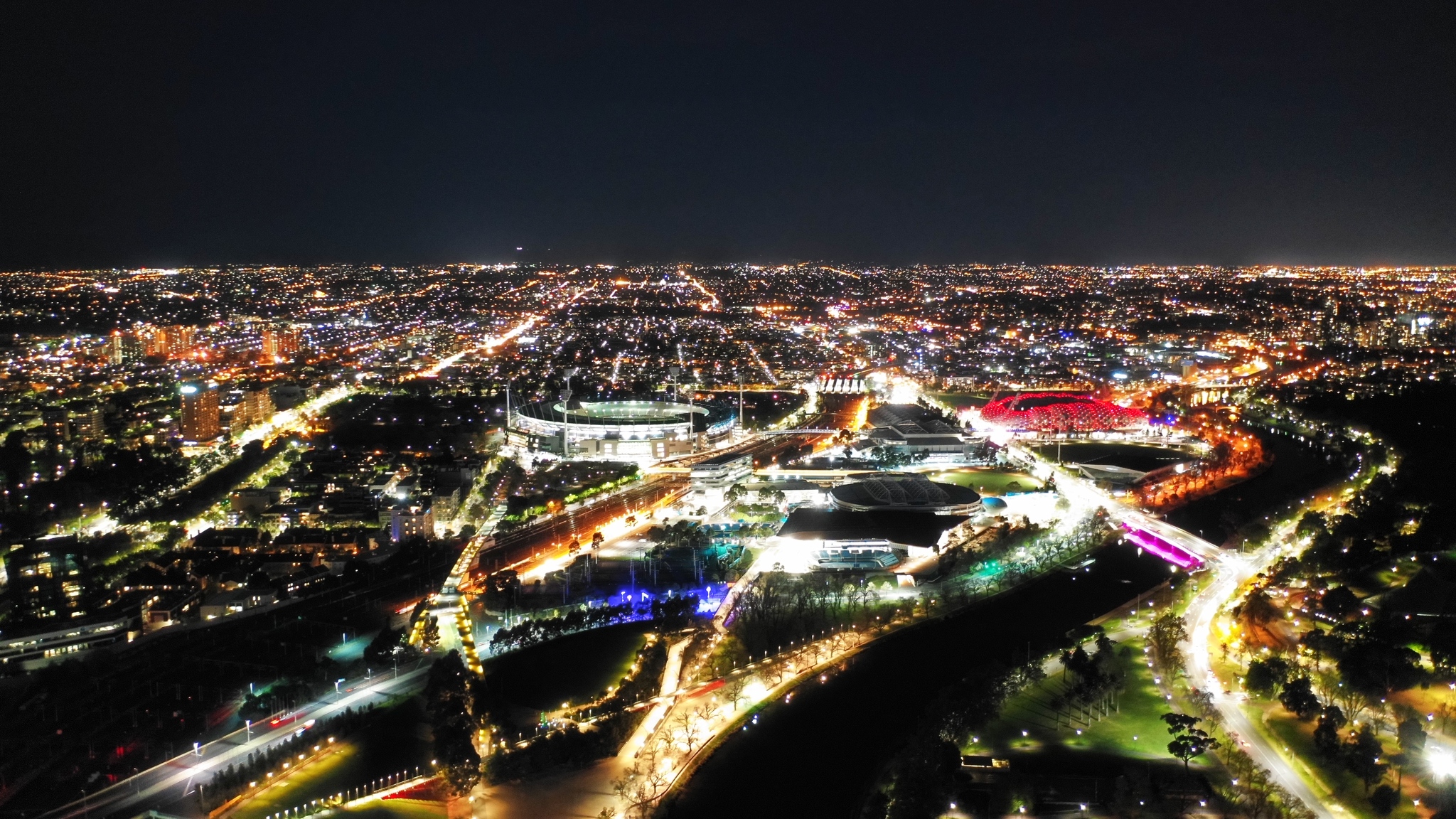 Melbourne, Australia. Center at night - My, Australia, Melbourne, DJI Mavic 2 PRO, Longpost