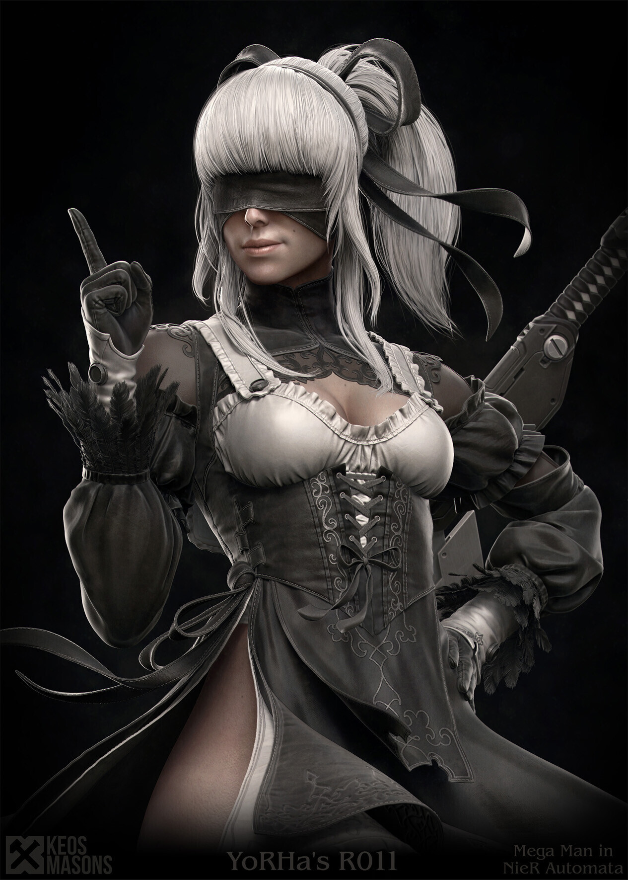 YoRHa's R011 - Art, Artstation, Crossover, Games, NIER Automata, Megaman, Original character, Girls, 3D, Keos Masons, Longpost