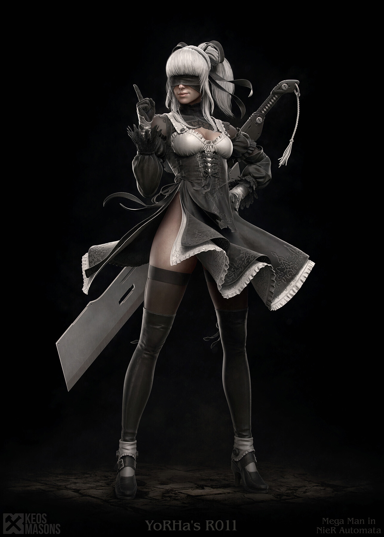 YoRHa's R011 - Art, Artstation, Crossover, Games, NIER Automata, Megaman, Original character, Girls, 3D, Keos Masons, Longpost