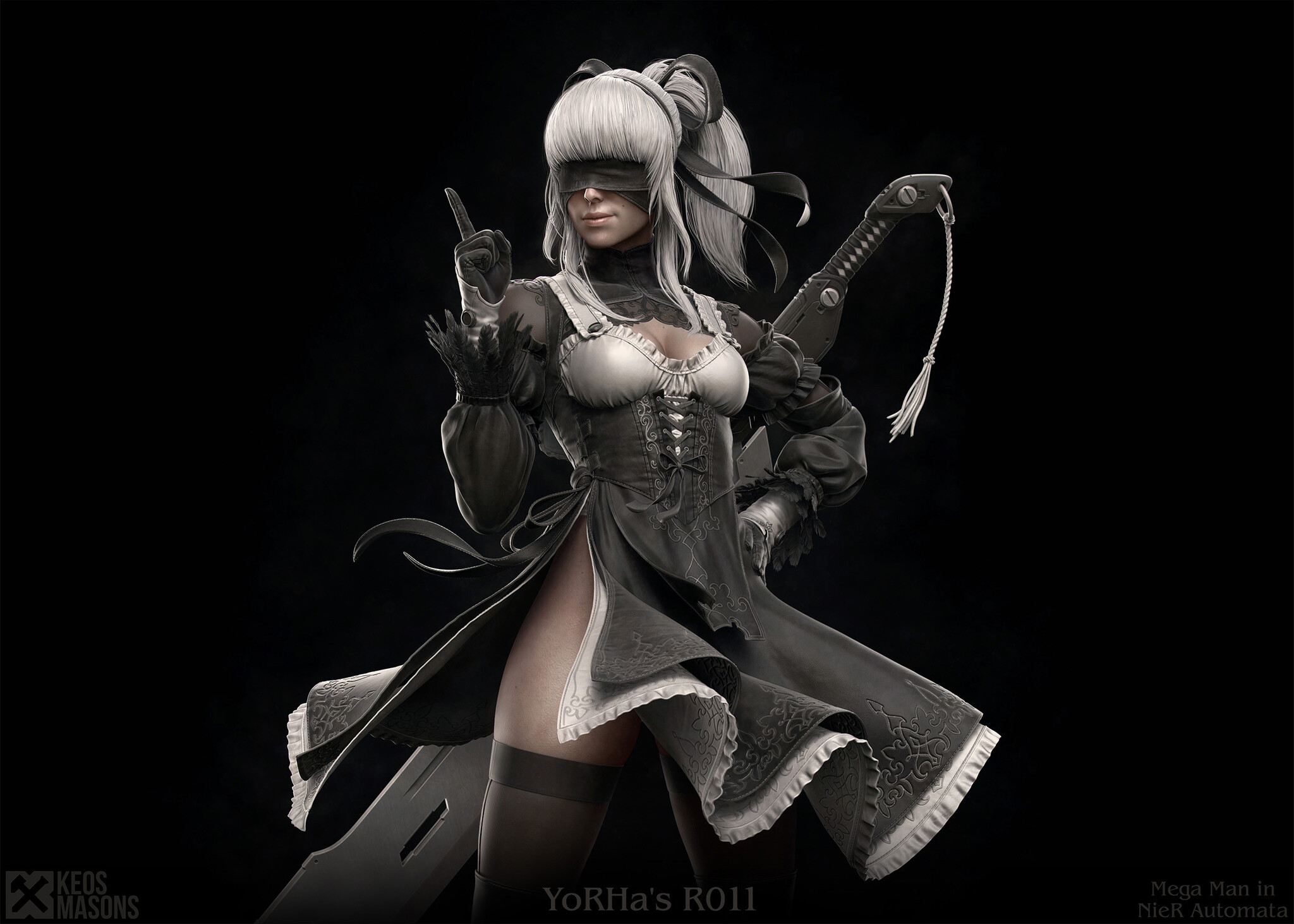 YoRHa's R011 - Art, Artstation, Crossover, Games, NIER Automata, Megaman, Original character, Girls, 3D, Keos Masons, Longpost